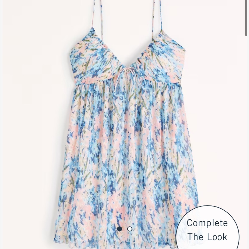 Abercrombie Plisse Ruched Babydoll mini dress NWT blue pattern XL tall